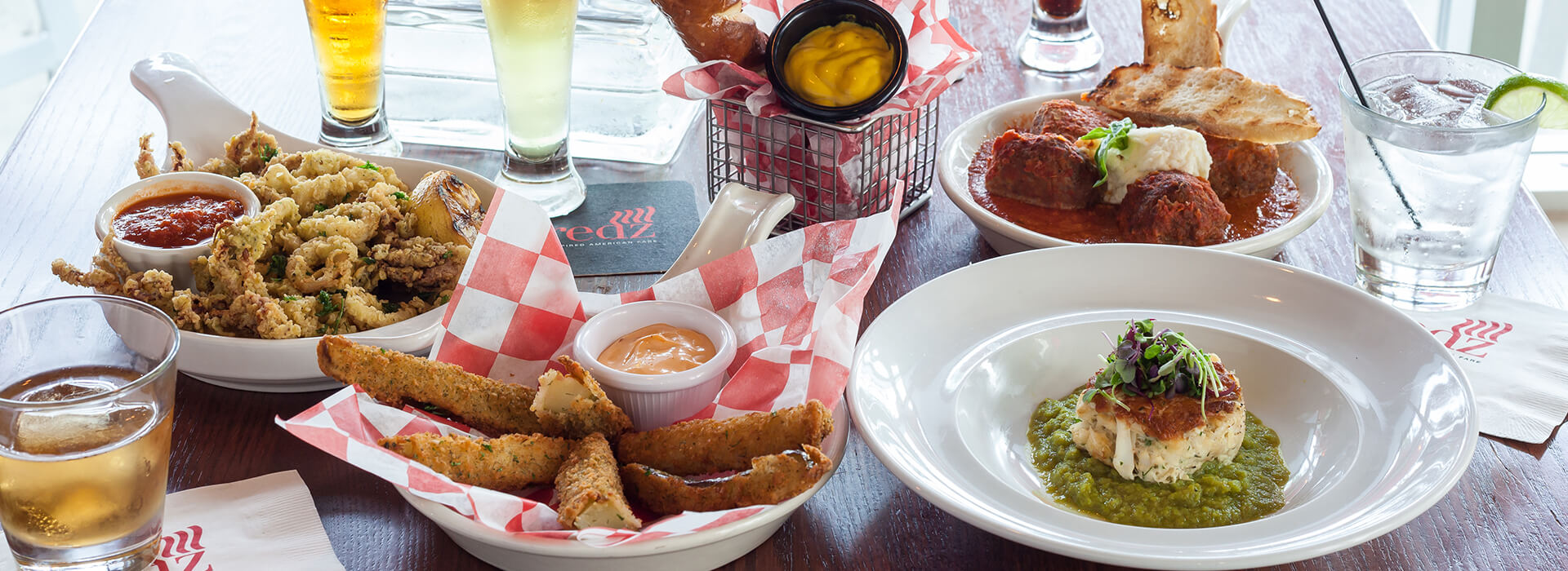 Appetizers, beer and cocktails