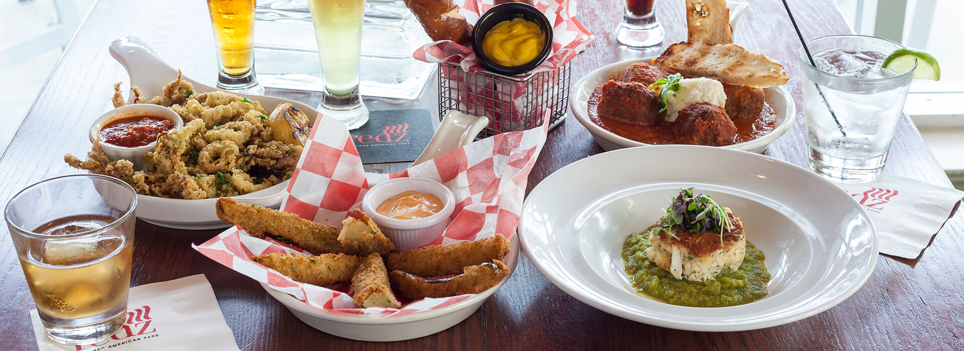 Appetizers, beer and cocktails