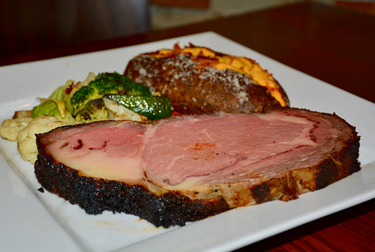 prime rib, sweet potato and greens